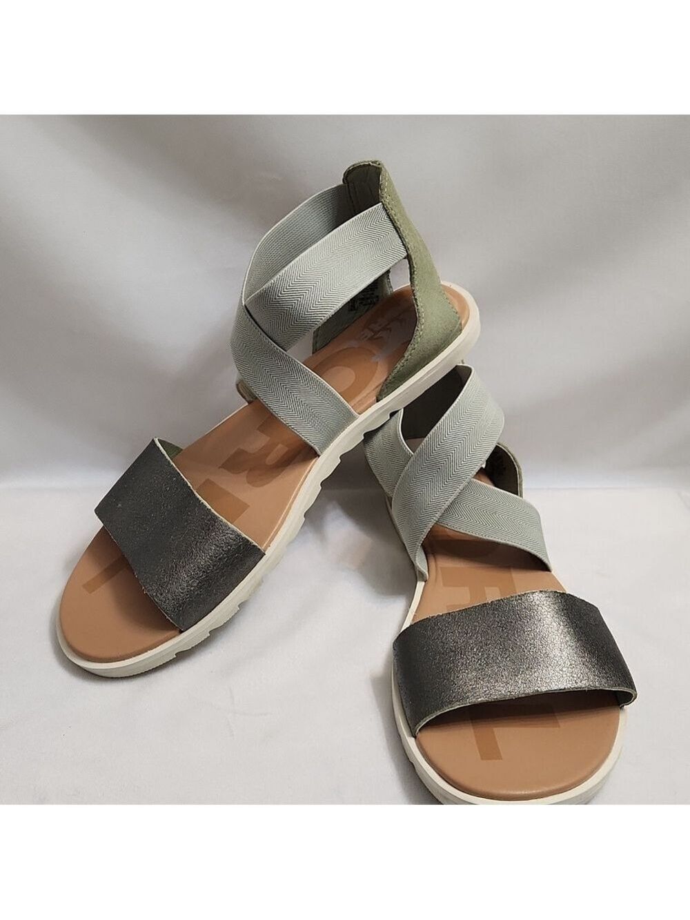 Sorel Ella II Flat Leather Safari Green Open Toe Summer Sandals (W Size 9)